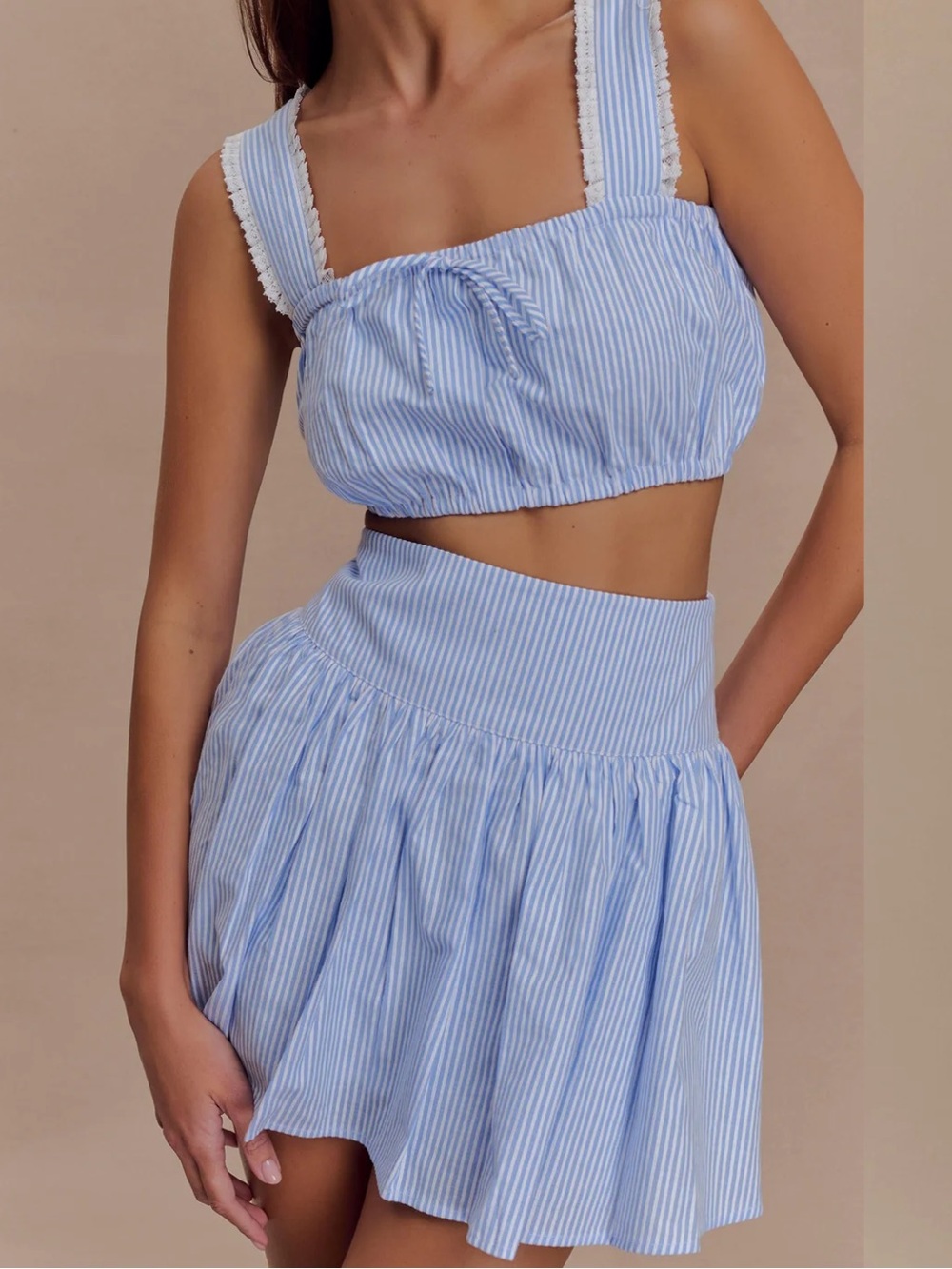 Meshki Light Blue Stripe High-Waist Mini Skirt